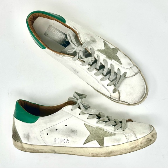 Men's GOLDEN GOOSE GGDB Sneakers Superstar Leather Low White/Green EU 45 / US 12 - Picture 1 of 9